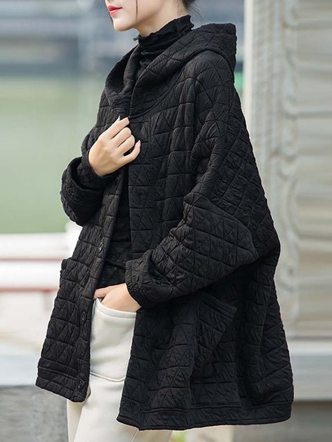 Cappotto con cappuccio e tasca con bottoni casual invernale da donna taglie forti